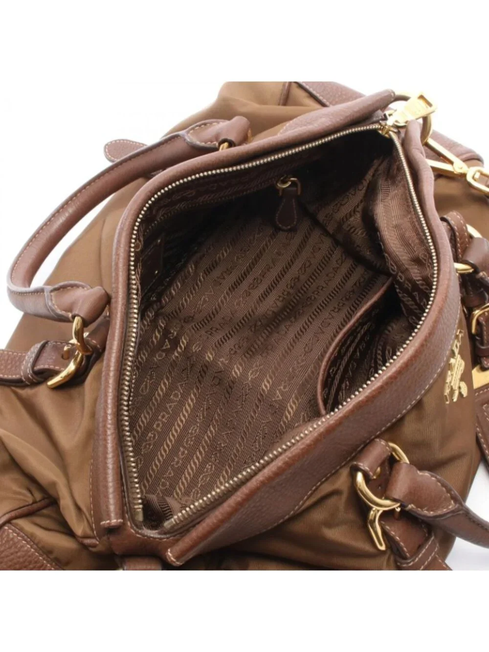 Prada Handbag Tessuto Vitdai 2-Way Brown Nylon Leather